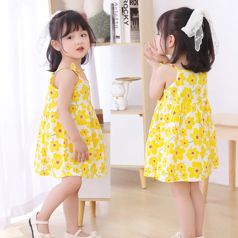 Summer Cute Girls Dress kids Girl Clothes Sleeveless Suspender Children's Clothing Princess Print Cotton Casual Dresses