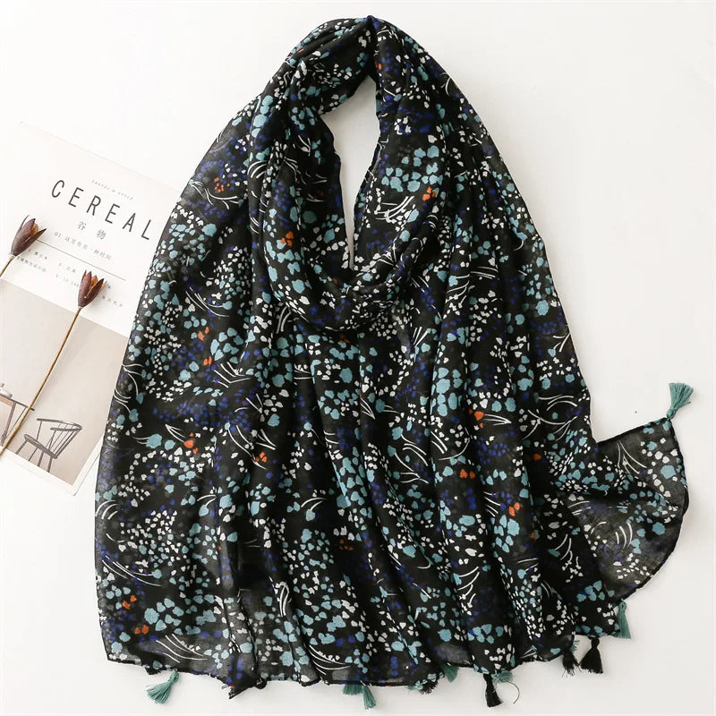 Polka Floral Fringe Viscose Shawl Scarf Lady High Quality Wrap Headband Muslim Hijab-Dollar Bargains Online Shopping Australia