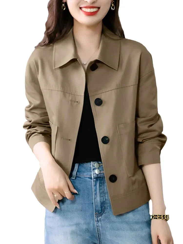 Woman Vintage Coats Female Casual Loose Outwear Long Sleeve Lapel Neck Solid Outwear Autumn Elegant Office Jackets-Dollar Bargains Online Shopping Australia