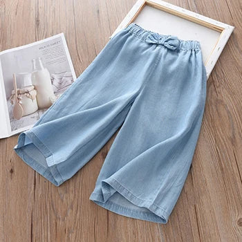 Children Wide Leg Pants Summer Casual Thin Chiffon Cropped Trousers For Teenager Girls-Dollar Bargains Online Shopping Australia