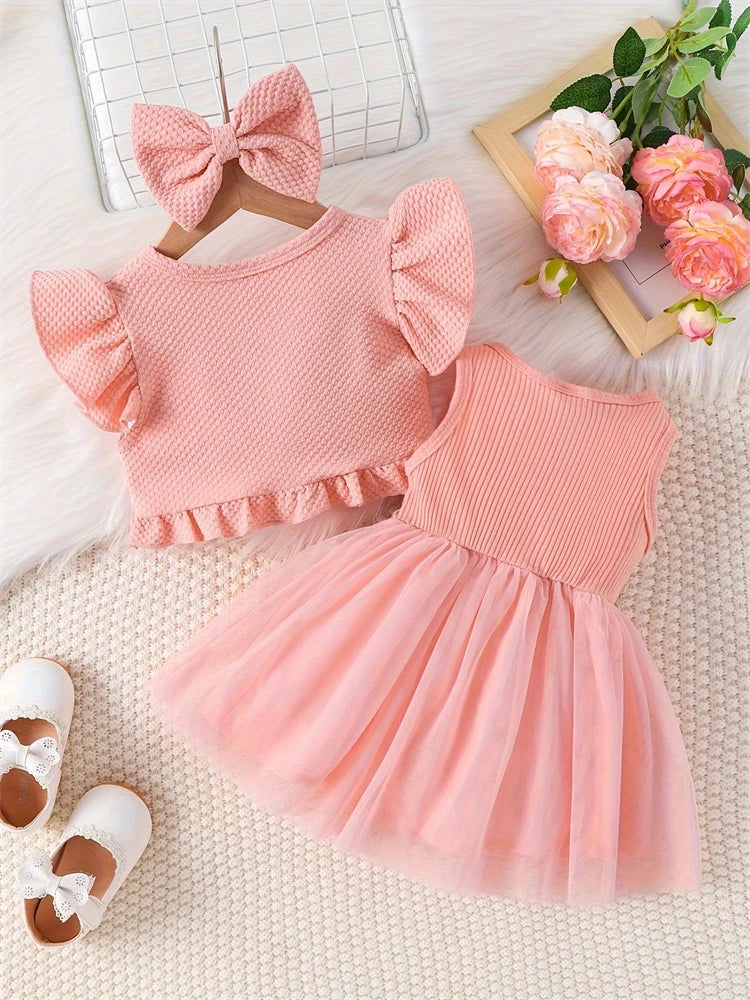 Baby Girls Dress Summer Waist Flower Vest Sleeveless Short Top Sweet Girl Lace Mesh Dress-Dollar Bargains Online Shopping Australia