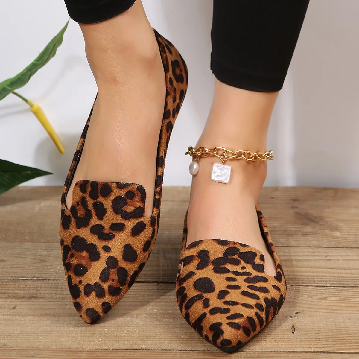 Loafers Flats Leopard Pointed Toe Casual Women Shoes Comfortable Walking