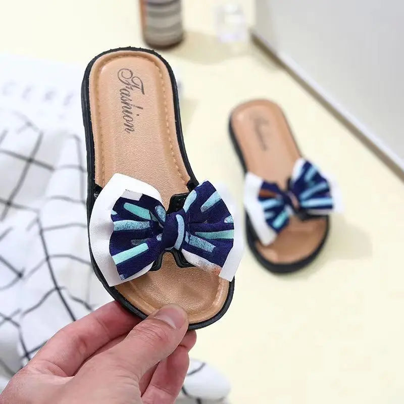 Bow Flats Open Toe Slide Sandals Non-slip Flip Flops Children Home Slippers Kids Girls Summer Cute Beach Slippers Shoe