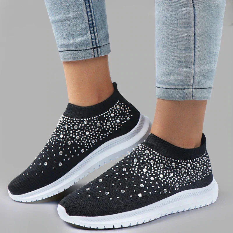 Crystal Breathable Mesh Sneaker Shoes for Women Comfortable Soft Bottom Flats Plus Non Slip-Dollar Bargains Online Shopping Australia