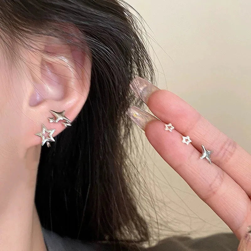 Silver Color Plated Hollow Star Hoop Earring For Women Fashion Vintage Accessories Aesthetic Jewelry Gift-Dollar Bargains Online Shopping Australia