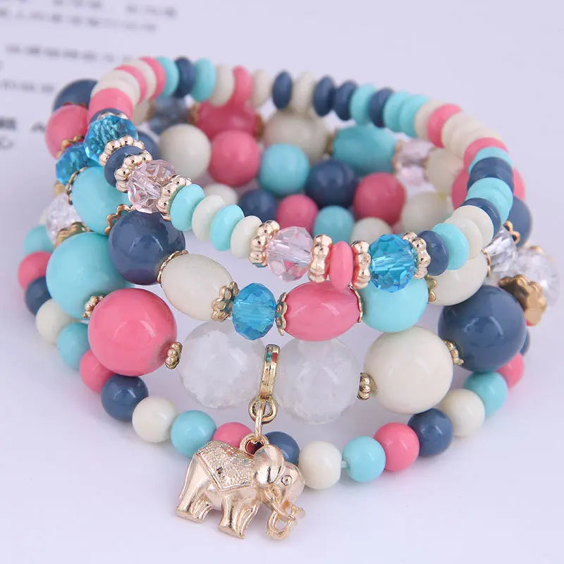 Bohemian Pink Crystal Beads Heart Charm Bracelets Women Girls Ethnic Tree Of Life Charm Wrap Bracelet-Dollar Bargains Online Shopping Australia