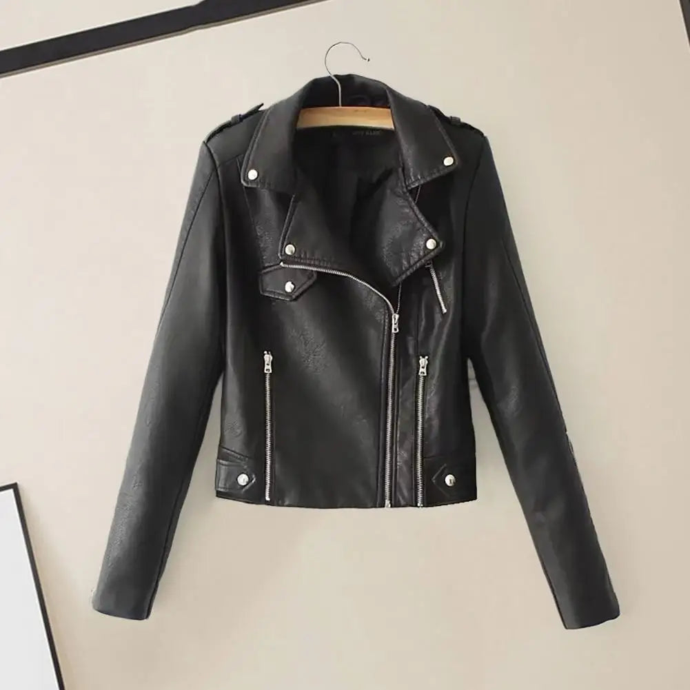 Classic Jacket Coat Coldproof Motorcycle Jacket Pocket Solid Color Faux Leather Short Cardigan Jacket Warm-Dollar Bargains Online Shopping Australia