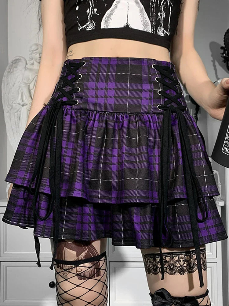 Black Checkered Women's Gothic Skirt Women Pleated Plaid Skirts Spring Autumn Girl Hip Hop Female Punk Goth Mini Skirt-Dollar Bargains Online Shopping Australia