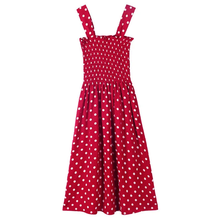 Beach Long Vintage Dots Casual Ruffles Elegant Maxi Strap Silky Dress Women