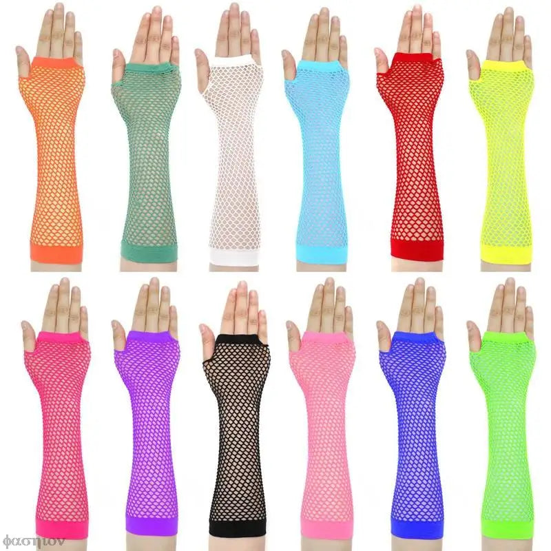 Women Fingerless Fishnet Neon Gloves Colorful Net Mesh Long Gloves For Girls Sexy Beautiful Arm Warmer Summer 80s Party Costume-Dollar Bargains Online Shopping Australia