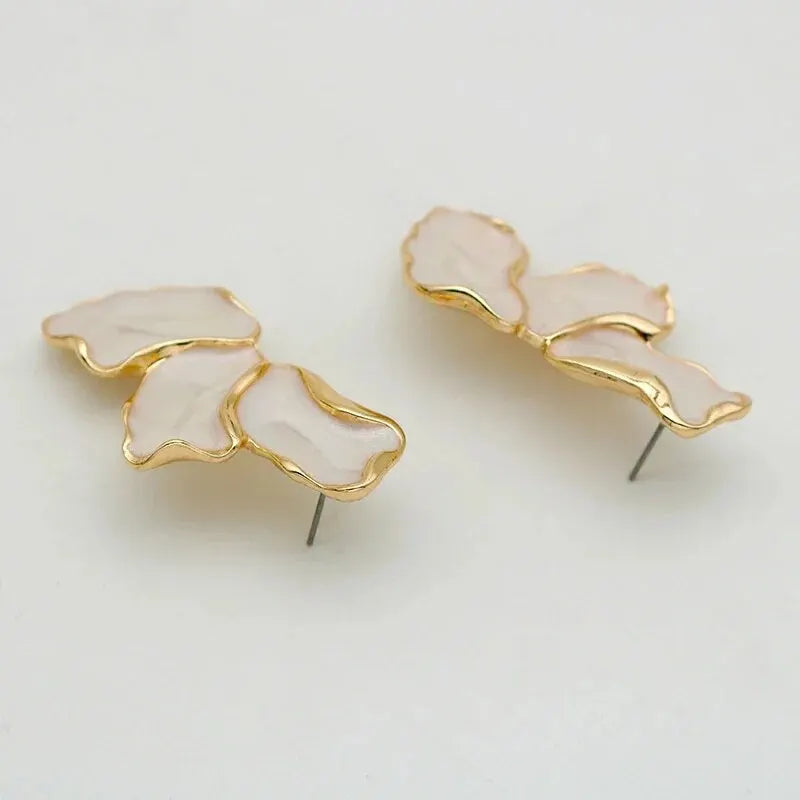 Metal Flower Cream Epoxy Earring Stud Women Fashion Gold Color Plating Irregular Post Earrings Heavy Design Statement Earrings-Dollar Bargains Online Shopping Australia