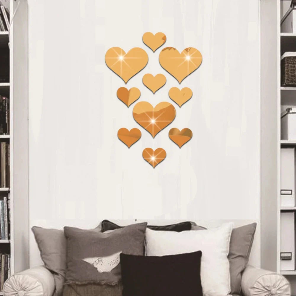 10Pcs/Set Durable Love Heart Stickers Wall Sticker Mirror Mural 3D Decal Simple DIY Decorative Removable Paster Home Decoration-Dollar Bargains Online Shopping Australia