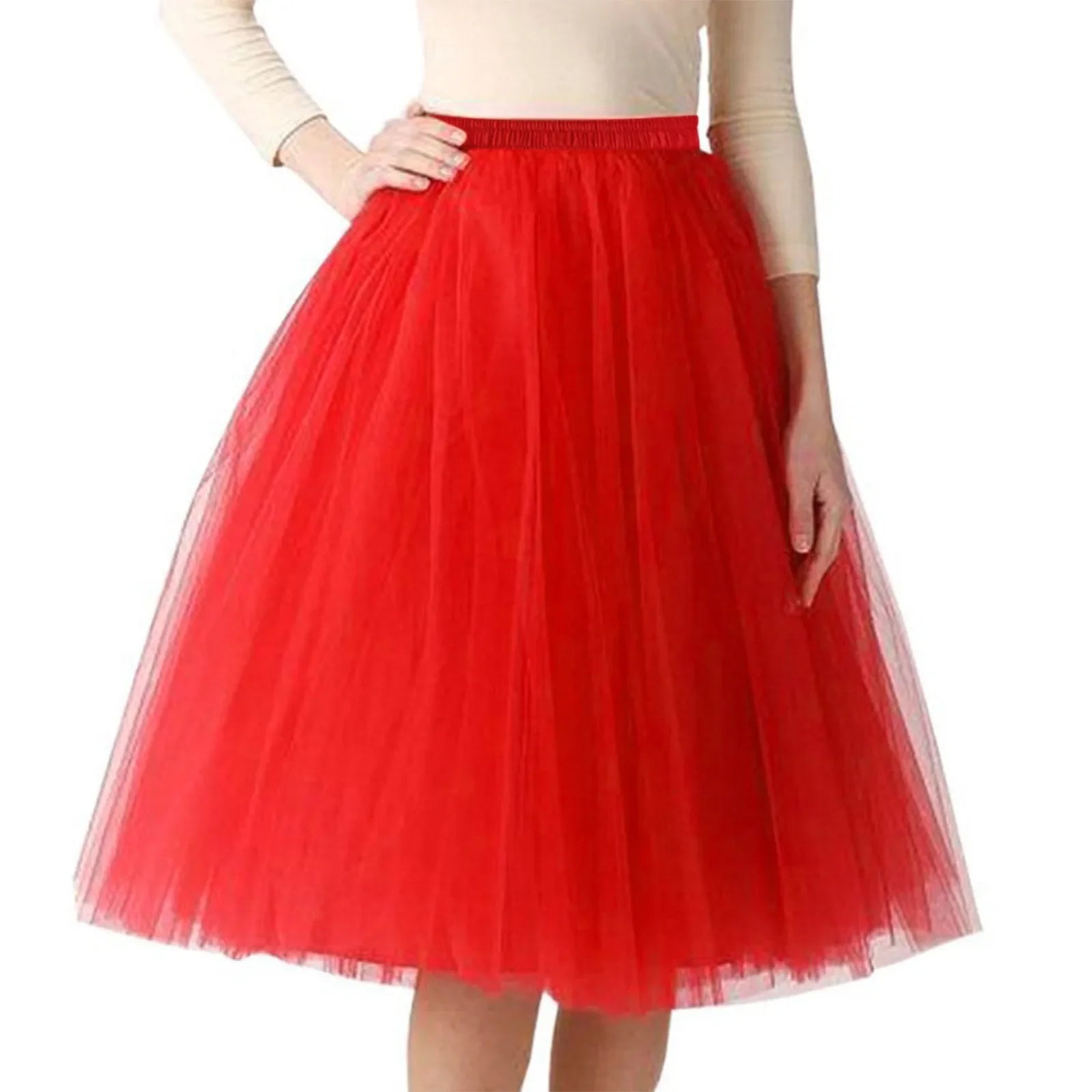 Women Tulle Tutu Skirt Midi Dress Pleated Dance Lolita Princess Petticoat Party Puffy Skirt-Dollar Bargains Online Shopping Australia