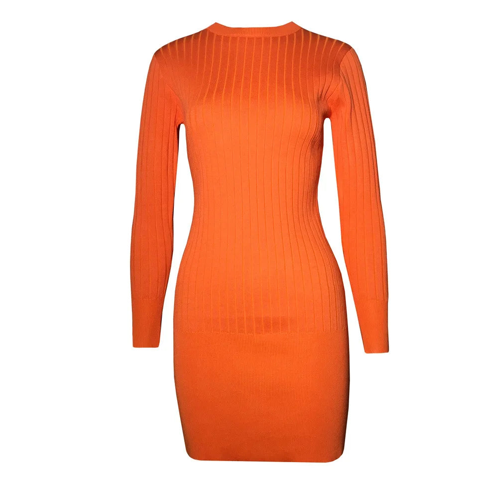 Women Dress Pullovers Fashion Neon Knitted O-Neck Solid Mini Long Sleeve Bodycon-Dollar Bargains Online Shopping Australia