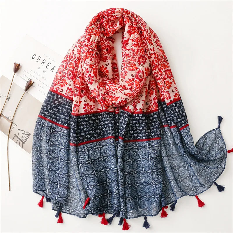 Polka Floral Fringe Viscose Shawl Scarf Lady High Quality Wrap Headband Muslim Hijab-Dollar Bargains Online Shopping Australia