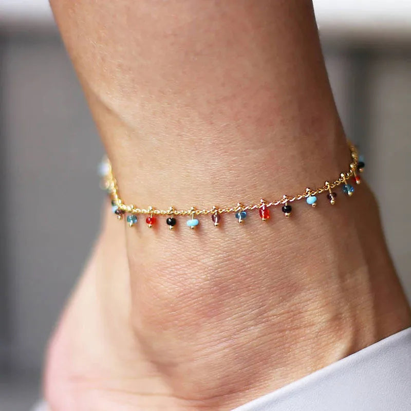 Fashion Colorful Crystal Beads Anklets for Women Boho Gold Color Chain Ankle Bracelet Leg Bracelet Ocean Beach Foot Jewelry-Dollar Bargains Online Shopping Australia