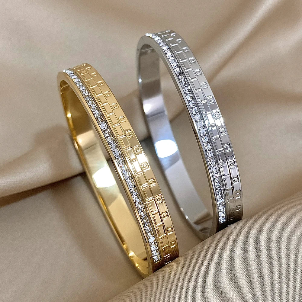 Zircon Stainless Steel Bangles Bracelets for Women Cuff Wristband Waterproof Wedding Jewelry Gifts Accessories