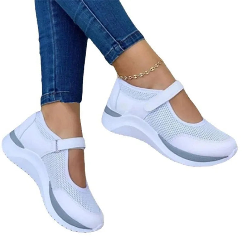 Knitted Women's Thick Sole Single Shoes Women's Grid Casual Women's Shoes Sneakers Women