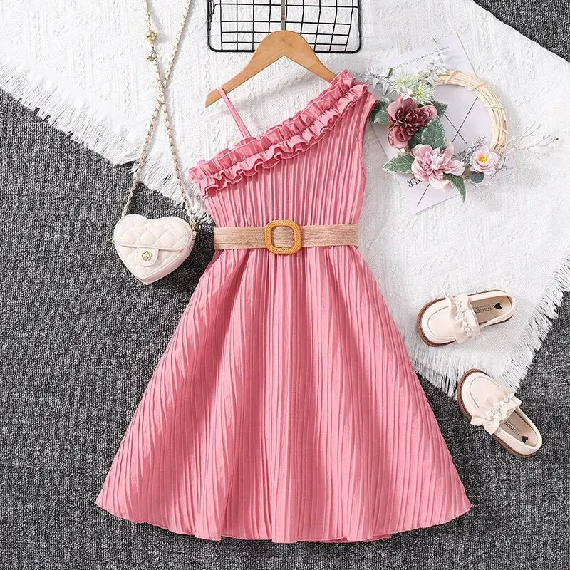 Kids Dress Girls Frill-Trim Asymmetrical Straps A-line Dress Summer Vacation-Dollar Bargains Online Shopping Australia