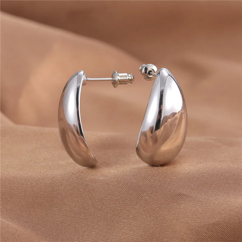 Round Chunky Earrings for Women Lightweight Smooth Metal Open Thick Hoops-Dollar Bargains Online Shopping Australia