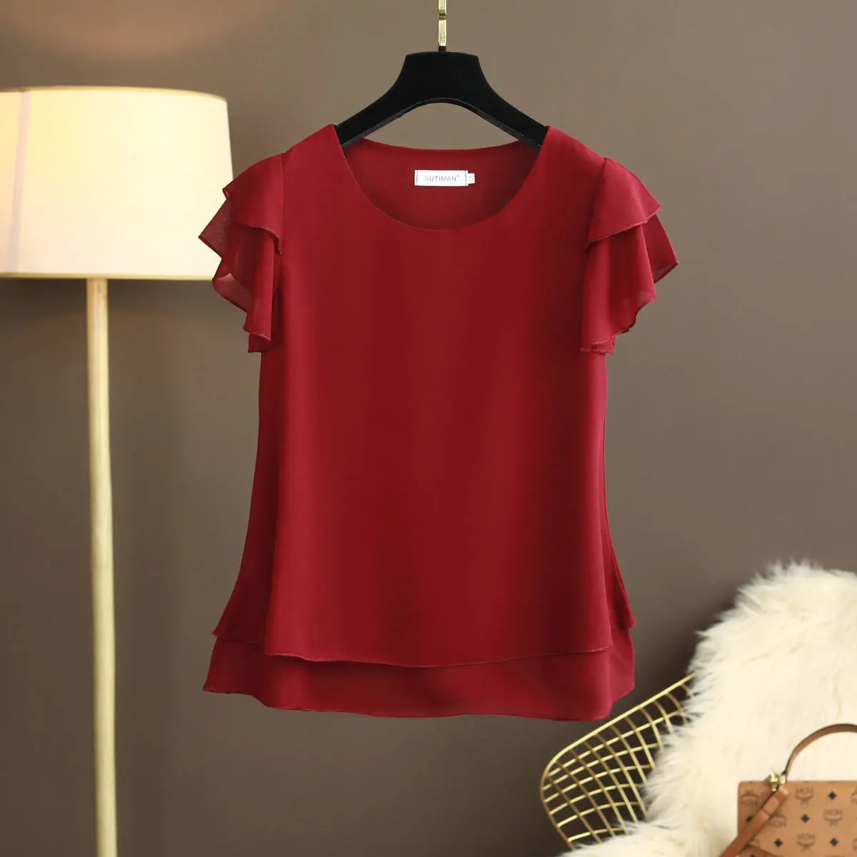 Women Blouse Loose O-Neck Chiffon Shirt Female Short Sleeve Oversized Shirts-Dollar Bargains Online Shopping Australia