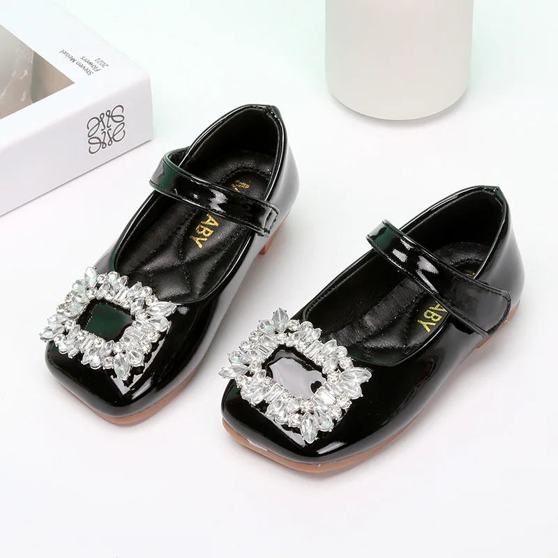 Kids Shoes for Girl Leather Shoes Fashion Rhinestone Flat Heels Infant Girls Party Shoes