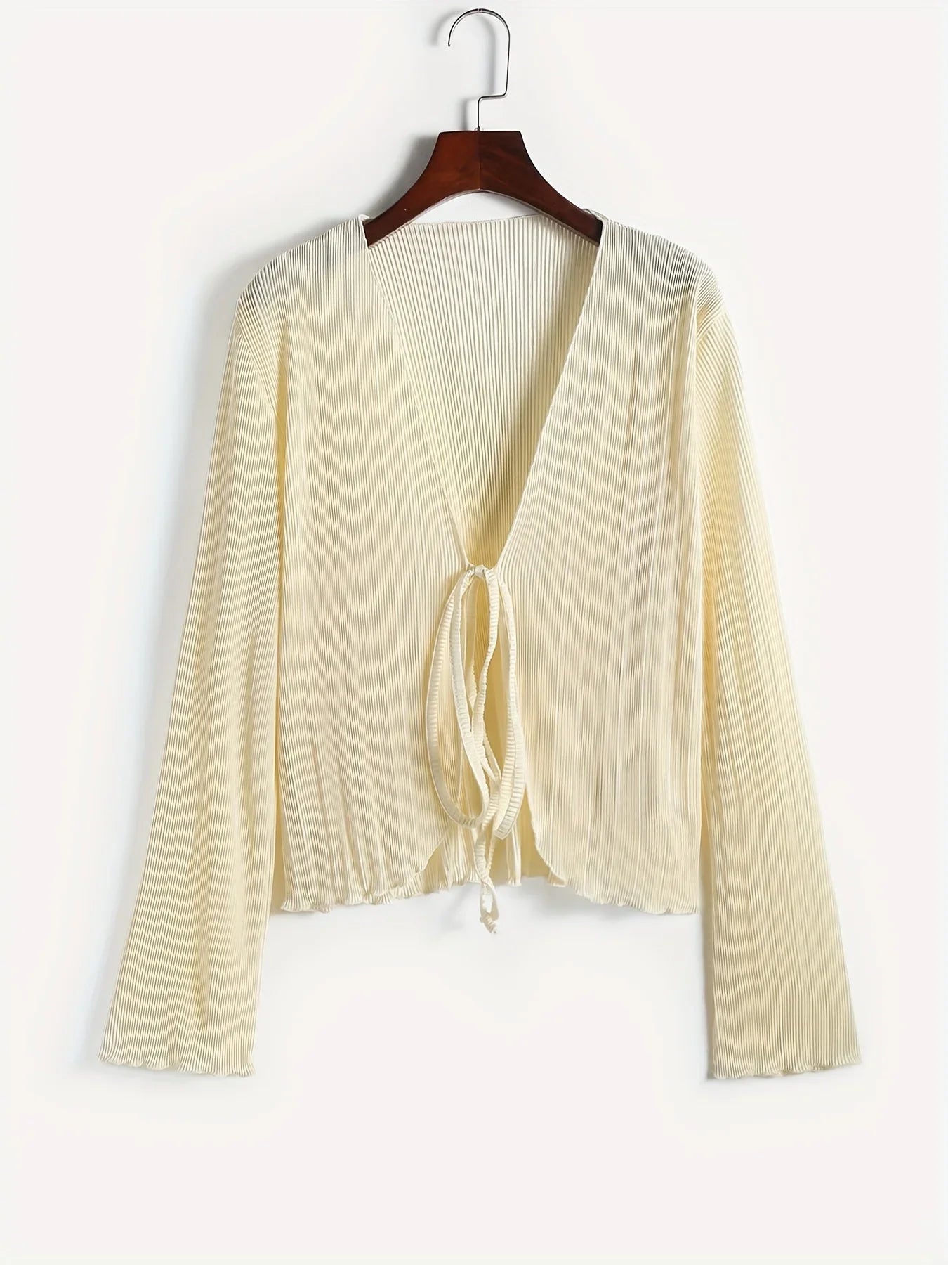 V-neck chest with umbilical short pleated knit cardigan-Dollar Bargains Online Shopping Australia