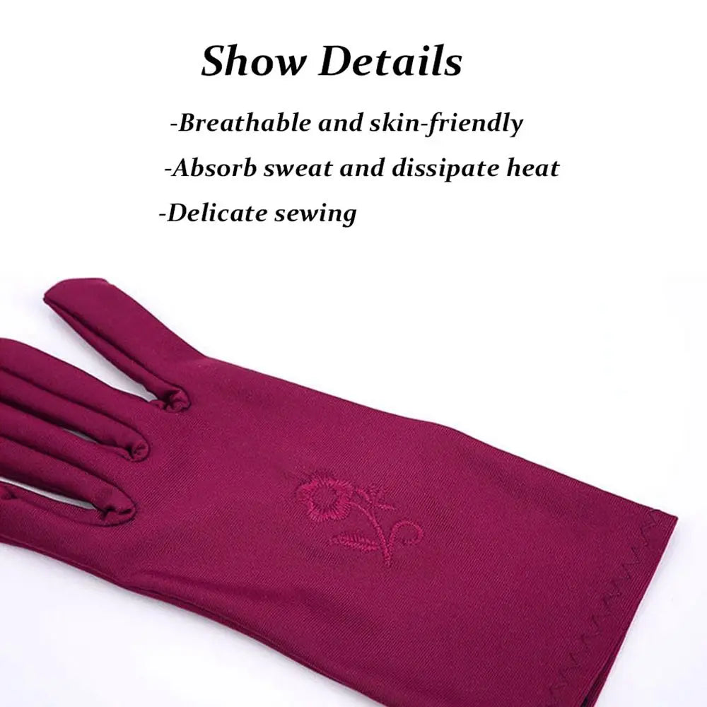 Elastic Sun Protection Gloves Outdoor Thin Embroidered Driving Gloves Full Finger Mitts Girls