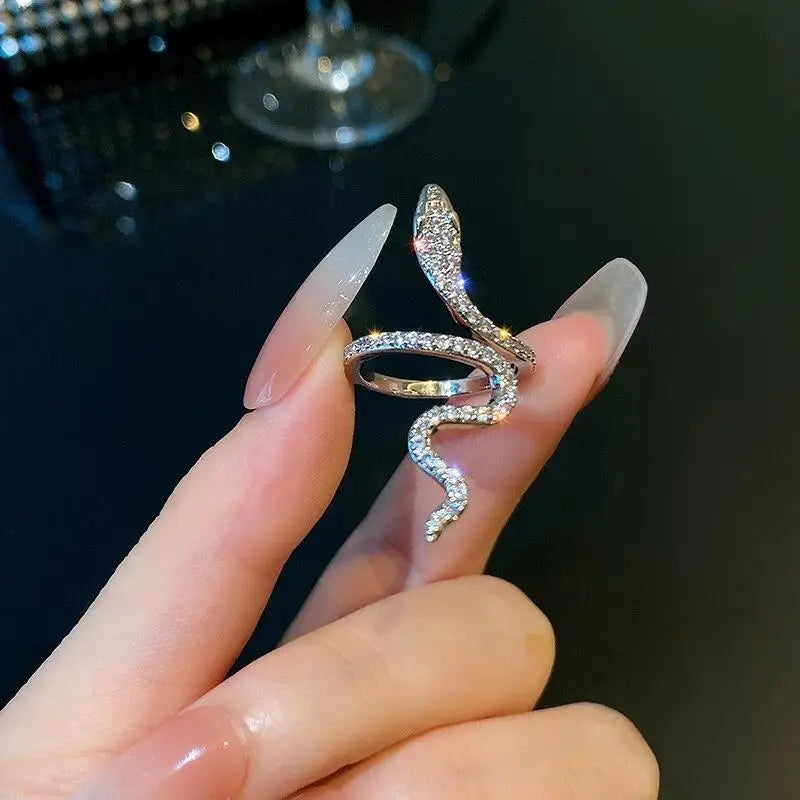 Vintage Micro-Inlaid Zircon Snake Ring Finger Ring for Women Ins Adjustable Crystal Puck Rings Girls Party Engagement Jewelry-Dollar Bargains Online Shopping Australia