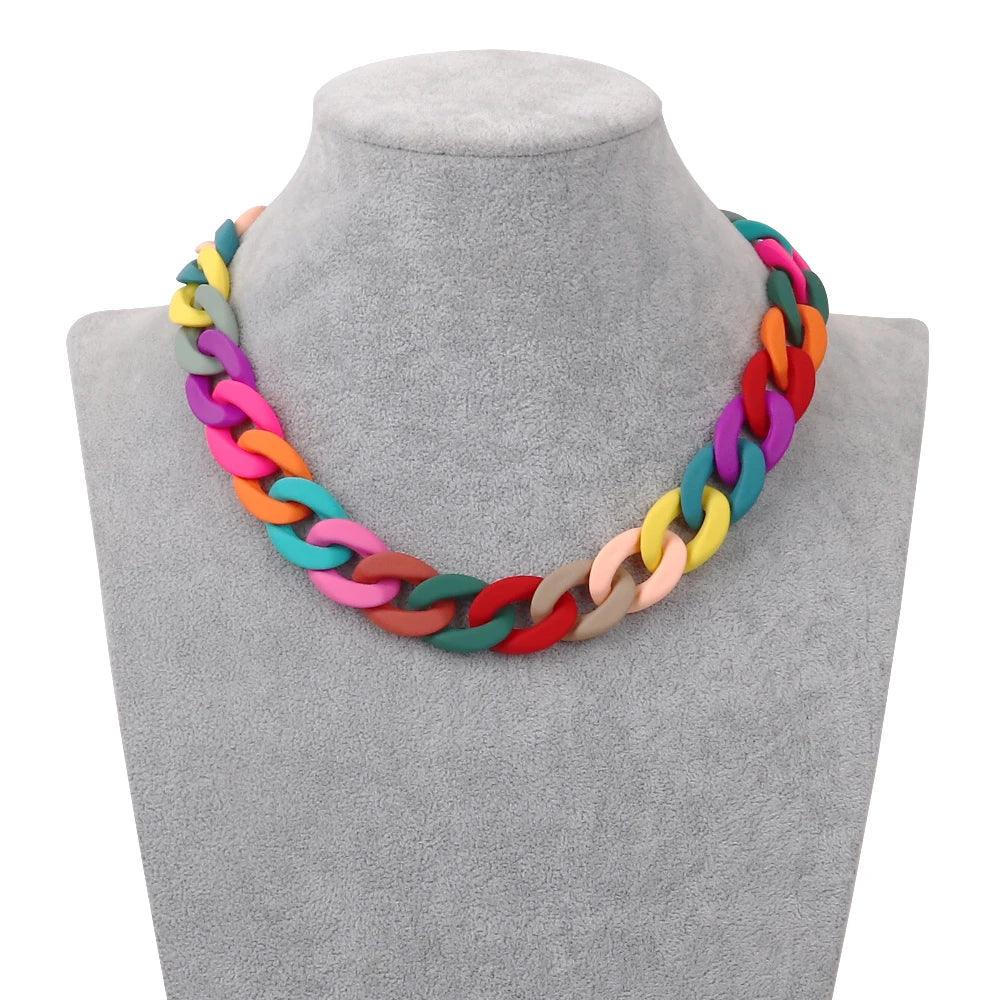 Colorful Acrylic Chain Choker Necklaces For Women Statement Matte Resin Wide Chain Collar Neck Jewelry-Dollar Bargains Online Shopping Australia