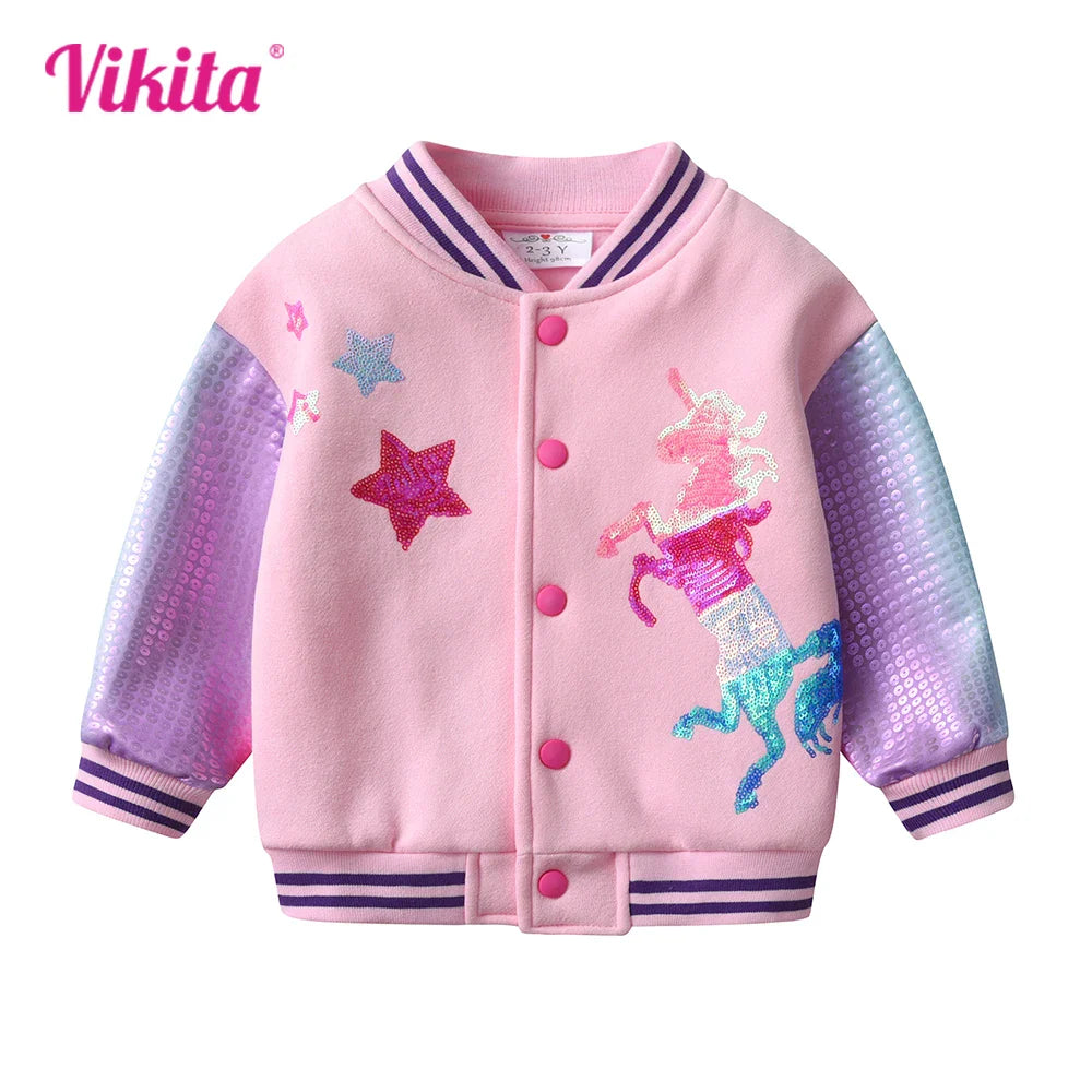 Kids Autumn Winter Thick Jacket and Coat Girls Unicorn Sequined Appliqued Pink Outwear Kids Cotton Casual Sport Jackets-Dollar Bargains Online Shopping Australia