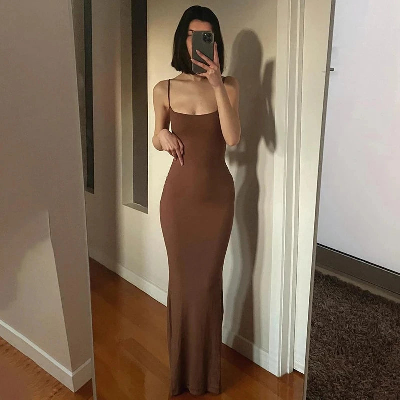 Satin Slip Sleeveless Backless Maxi Dress Women Summer Bodycon Elegant Sexy Outfits Ladies Birthday Party Club Sundress