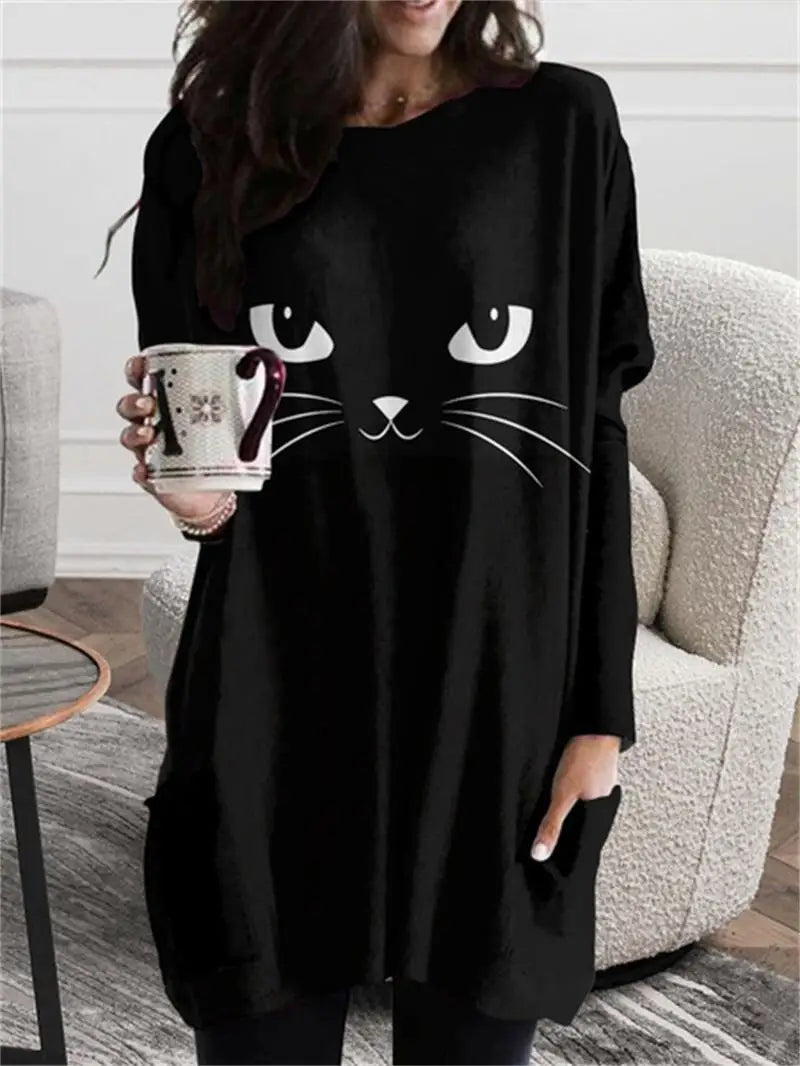 long hoodless sweatshirt 3D printing Halloween Black Cat pattern top-Dollar Bargains Online Shopping Australia