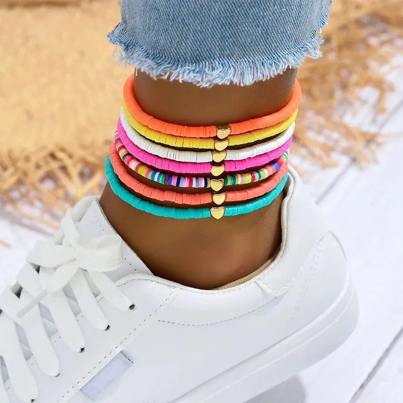 7 Women's Feet Chains Simple and Colorful Random Soft Ceramic Love Feet Chains Beach Party Layered Bohemian-Dollar Bargains Online Shopping Australia