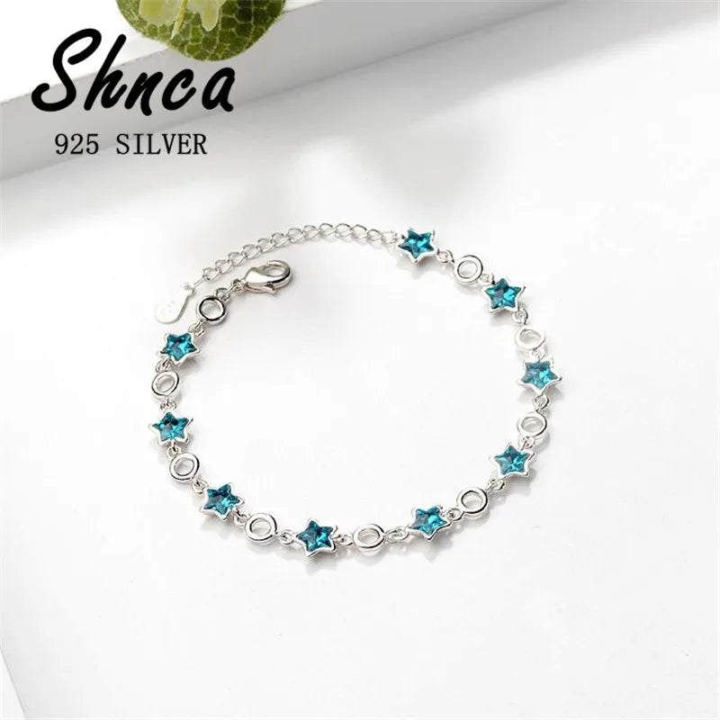 Sterling Silver Rhinestone Stars Charm Bracelets Bangle For Women Girl Fine Jewelry Student Present-Dollar Bargains Online Shopping Australia