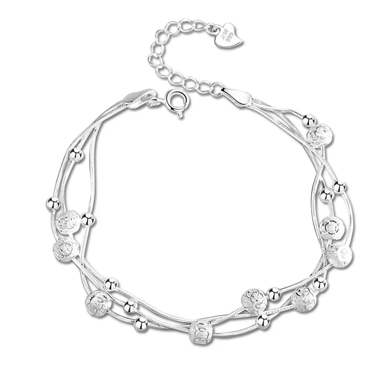 Silver Lucky Beads Ball Chain Bracelet for Women Luxury Fashion Party Wedding Bling Jewelry Lovers Gift Charms-Dollar Bargains Online Shopping Australia