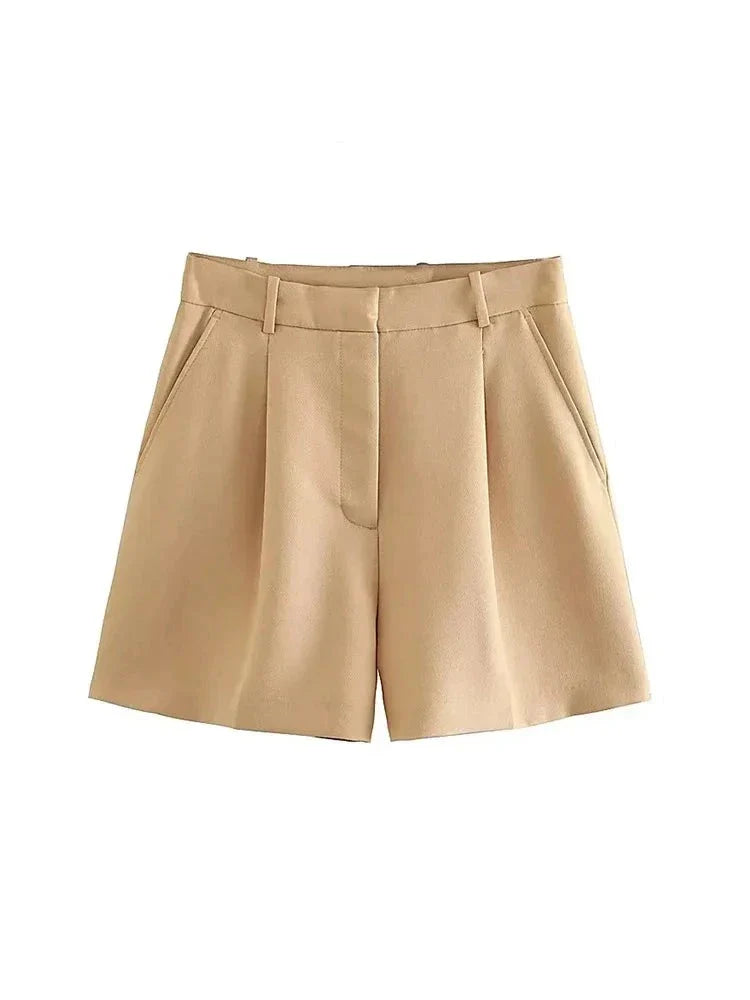 Women Side Pockets Front Darts Bermuda Shorts Vintage High Waist Zipper Fly Female Short Pants-Dollar Bargains Online Shopping Australia