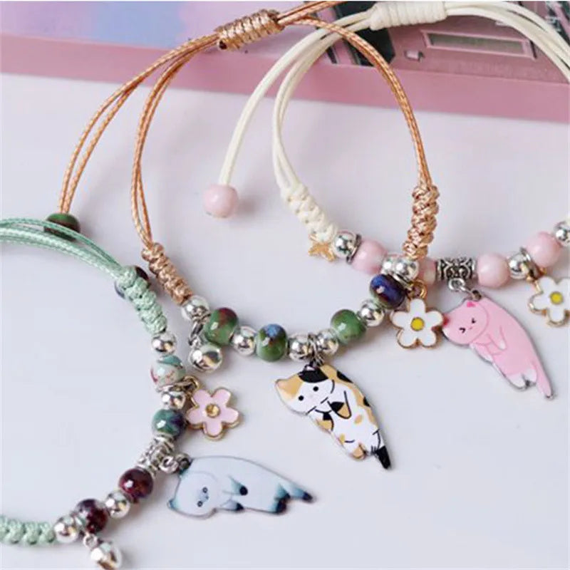 Cartoon Animal Cat Rabbit Flower Bracelet for Girl Kids Women Men Fashion Charm Student Friendship Bracelets Jewelry-Dollar Bargains Online Shopping Australia