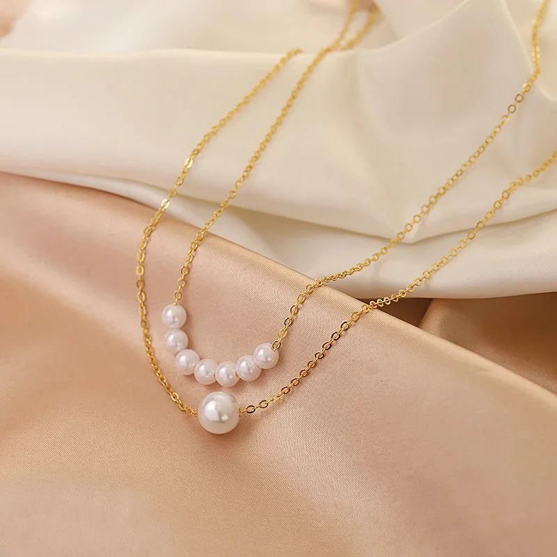 Wedding Party Jewelry Long Black Ribbon Choker Necklace For Women Elegant White Imitation Pearl Beach Vacation Necklaces-Dollar Bargains Online Shopping Australia