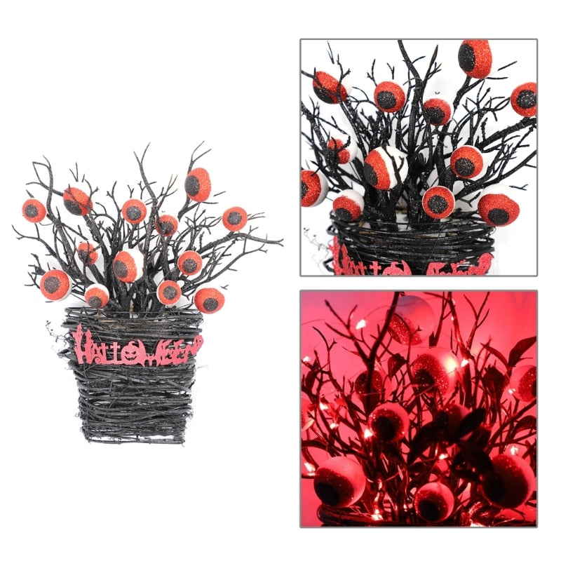 Halloween Wreath Eyeball Wreaths with Red LED Light Branch Basket Wreaths For Doors Window Flower Halloween Decor-Dollar Bargains Online Shopping Australia