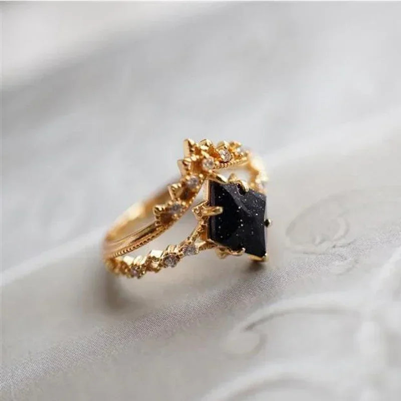 Court Style Lace Blue Crystal Micro Setting Diamond Stacking Ring Gold Plated Luxury Ladies Jewelry-Dollar Bargains Online Shopping Australia