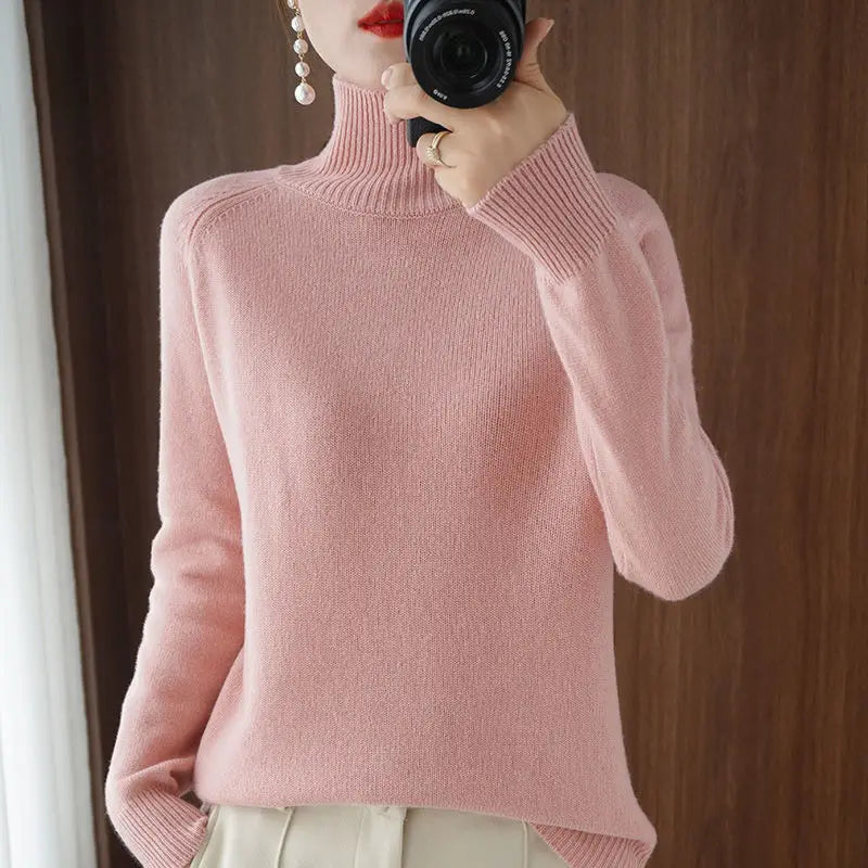 Turtleneck Pullover Cashmere Sweater Women Pure Color Casual Long-sleeved Loose-Dollar Bargains Online Shopping Australia