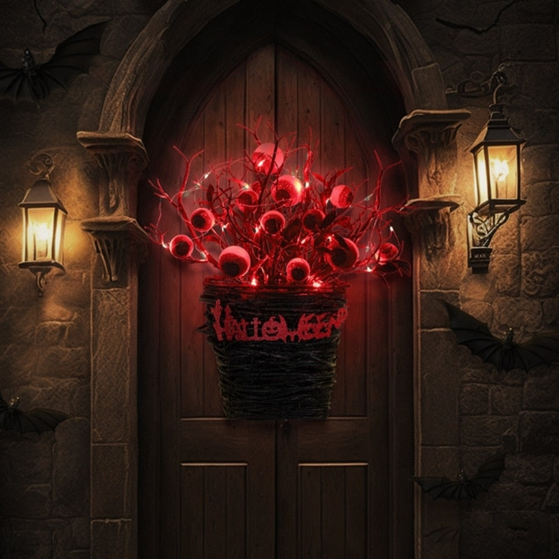 Halloween Wreath Eyeball Wreaths with Red LED Light Branch Basket Wreaths For Doors Window Flower Halloween Decor-Dollar Bargains Online Shopping Australia