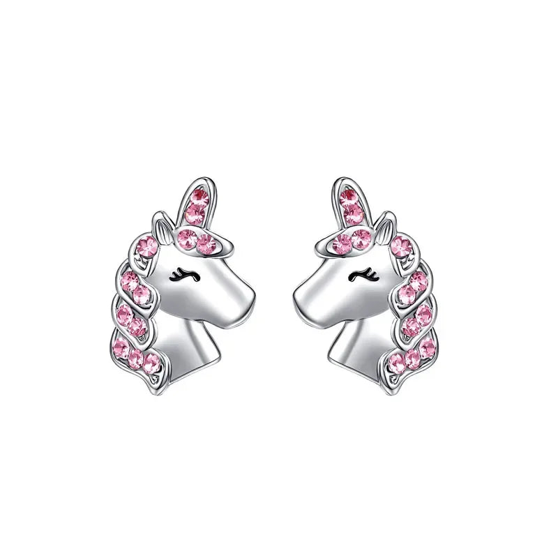 Unicorn Stud Earrings for Little Girl Kids Crystal Cat Butterfly Rainbow Heart Star Earring-Dollar Bargains Online Shopping Australia