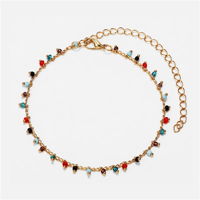 Fashion Colorful Crystal Beads Anklets for Women Boho Gold Color Chain Ankle Bracelet Leg Bracelet Ocean Beach Foot Jewelry-Dollar Bargains Online Shopping Australia