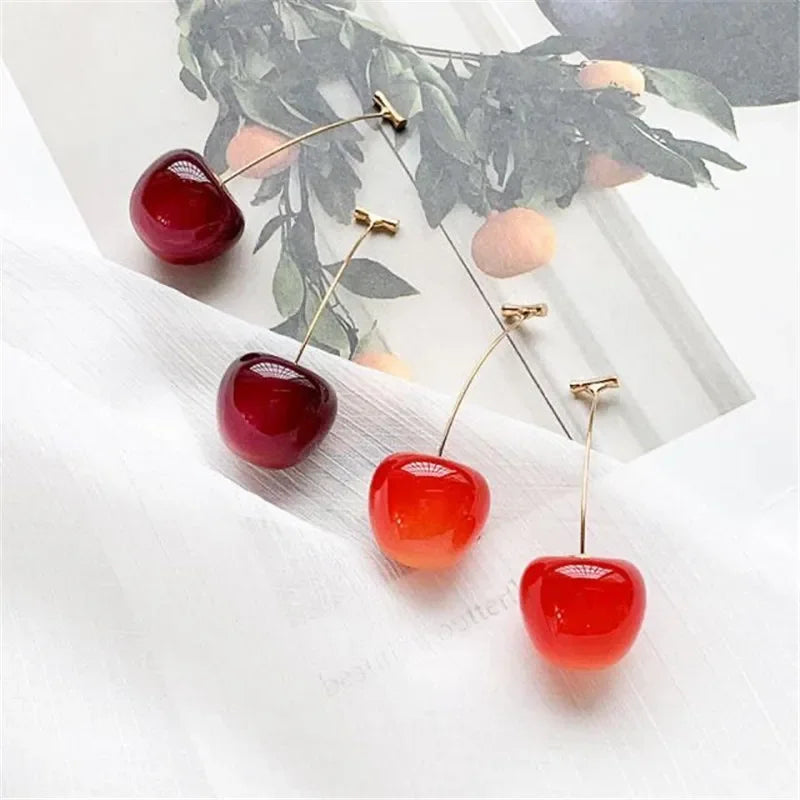 Small Fresh Sweet Red Cherry Earrings Cherries Pendant Earrings for Women Fruit Earrings Stainless Steel Earring Charm Jewelry-Dollar Bargains Online Shopping Australia