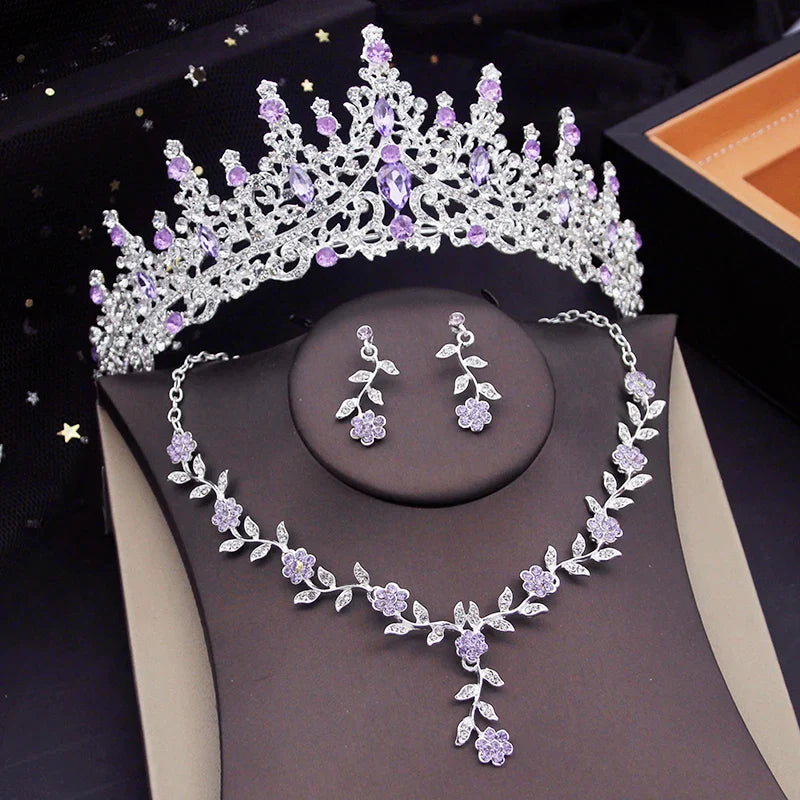 Crystal Tiaras Bridal Jewelry Sets for Women Crown Flower Choker Necklace Sets Wedding Bride Costume Jewelry Set-Dollar Bargains Online Shopping Australia