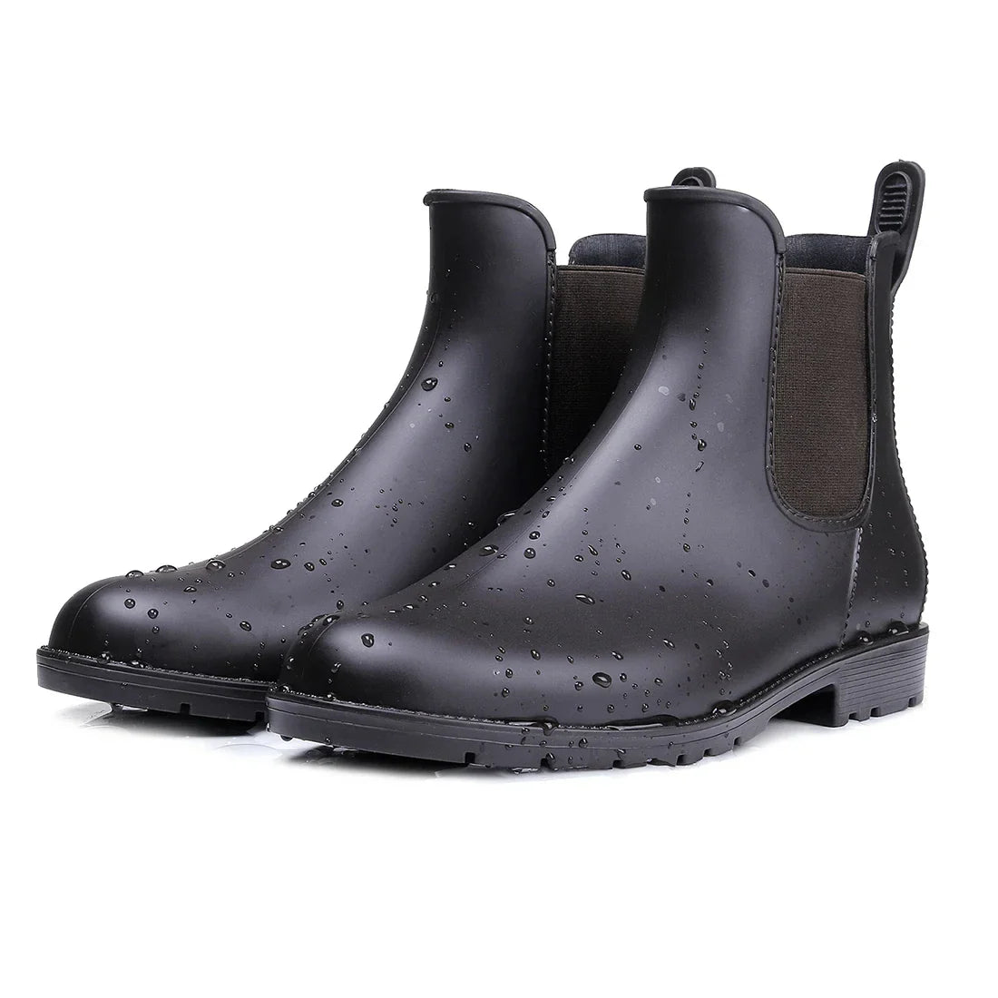 Women Fashion Chelsea Rain Boots Basic Shiny Ankle Boots Waterproof Shoes with Elastic Band Non-slip Comfortable Boots-Dollar Bargains Online Shopping Australia