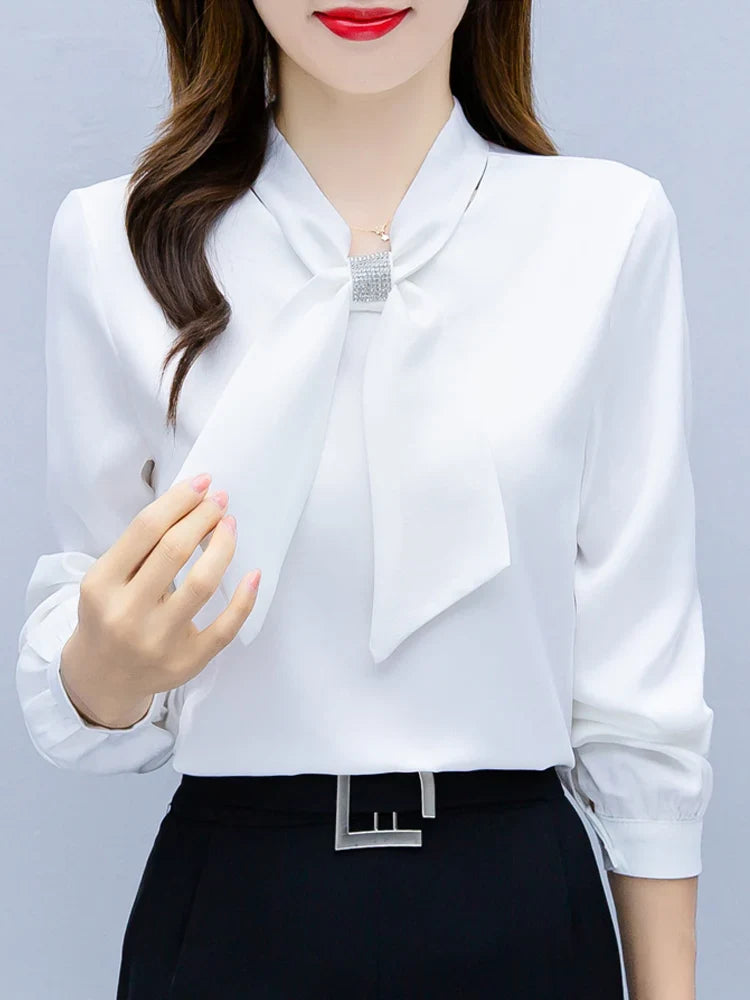 Long Sleeve Blouse Women Bow Collar Chiffon Blouse Shirt Tops Women Blouses Shirts-Dollar Bargains Online Shopping Australia