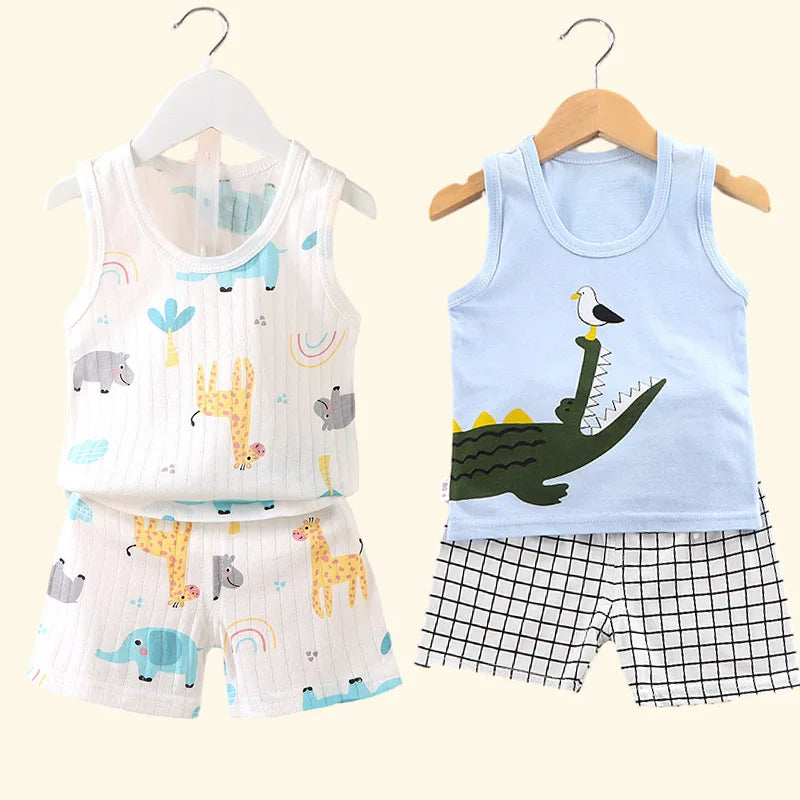 Children's Clothing Print Sleeveless Tops Shorts Cute Breathable Kids Summer Vest Shorts Set Tank Top for Baby Clothing Children-Dollar Bargains Online Shopping Australia